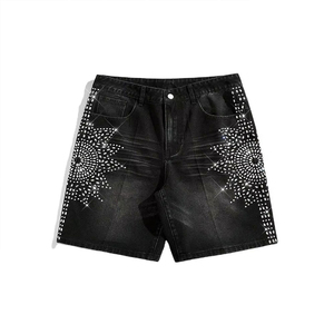 Pantalones Cortos de Mezclilla para Hombre, Estilo Lavado Azul, con Parches, Estilo Urbano, Corte Holgado, Dobladillo sin Rematar, Moda de Verano, Logotipo Personalizado, OEM, ODM - Product Image 1
