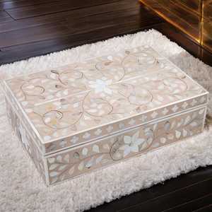 Boîte de rangement de luxe faite à la main avec incrustation de nacre, élégante boîte à bijoux en mosaïque pour bagues, boucles d'oreilles, bracelets, accessoires - Product Image 4