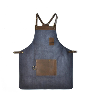 Unisex <b>Canvas</b> Work Apron With Leather Tool Pockets Adjustable Straps Abrasion Resistant Workshop Utility Apron Professional Work - Product Image 5