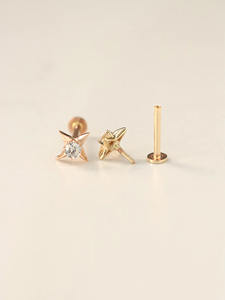 Pendientes de Diamantes Cultivados en Laboratorio, Corte Redondo, Oro Sólido de 14k, Venta al Por Mayor Directa de Fábrica, Joyería Fina - Product Image 3