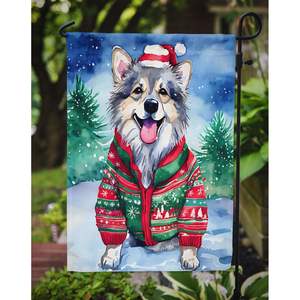 Banderas multicolores Keeshond Christmas Garden & Mailbox-Arte decorativo de patio para patios, céspedes y camas de flores - Product Image 3