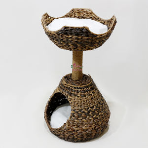 Casa de mascotas de jacinto de agua artesanal de alta calidad, tumbona de dos niveles para dormir y rascar mascotas - Product Image 1