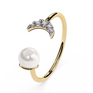 Bague ouverte ajustable élégante en forme de croissant de lune céleste et de perle, bijou statement inspiré du ciel nocturne rêveur, cadeau pour elle - Product Image 1