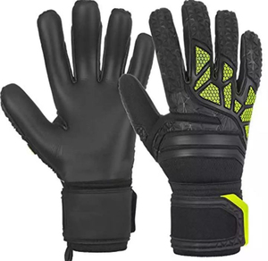 Football Goalkeeper Gloves Black With Neon Green Accents <b>Full</b> Finger Non <b>Slip</b> Breathable Adjustable Wrist Strap Unisex - Product Image 1