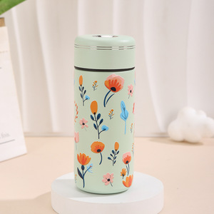 Vaso Térmico de Acero Inoxidable con Diseño Floral, Doble Pared Aislada, Aislamiento Térmico de 6-12 Horas, Botella de Viaje con Tapa en Forma de Menta - Product Image 1