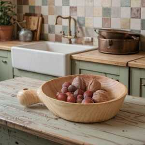 Tazón de Madera Estilo Coreano Personalizado, Minimalista, de Acacia, para Frutas y Ensaladas, con Asa Larga, Técnica de Tallado, Sostenible para el Hogar - Product Image 3