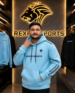 REXFITSPORTS 2026 Sweat à capuche unisexe personnalisé bleu ciel avec fermeture éclair intégrale, 280-300 GSM, en molleton de coton et polyester, veste décontractée pour la gym et le streetwear - Product Image 2