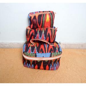 Beautiful Block Printed Quilted Cotton Vanity Bag Set Of 3 Pieces Women's Travel Cosmetic Pouch Storage Cosmetic Bags And <b>Cases</b> - Product Image 3