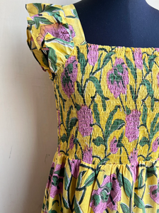 Robe longue vintage en coton indien, imprimée à la main, à motifs floraux, avec col carré, techniques de broderie, robe maxi - Product Image 2