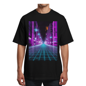Camiseta Sublimada con Diseño Urbano de Rejilla de Ciudad Neón para Hombre, Ropa Urbana de Gran Tamaño - Product Image 3
