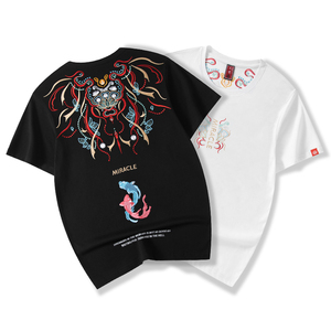 Camiseta Extra Grande para Hombre, Estilo Chino, con Patrón de Koi Bordado, 100% Algodón Jersey, Manga Corta y Tela Transpirable - Product Image 5