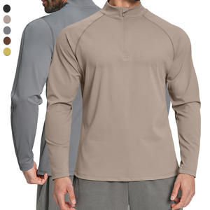 Men's Black Full Sleeve Stand Collar Quarter Zip Moisture Wicking Performance <b>Jersey</b> Fitted Polyester Top All Seasons Top - Product Image 5