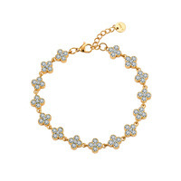 Pulsera STKB31 de Acero Inoxidable 304 Chapada en Oro de 18K con Incrustaciones de Circonia Cúbica Brillante, Diseño de Trébol, Ajustable, para Mujer