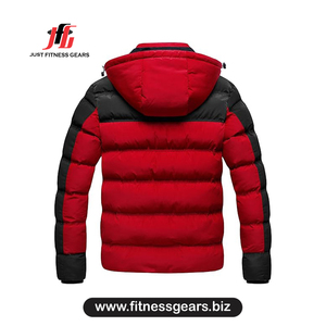 Chaqueta de Invierno para Hombre, Color Rojo, con Capucha, Cierre de Cremallera, Cuello Alto Informal, Resistente al Viento - Product Image 2
