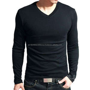 <b>Mens</b> V Neck Long Sleeve 95 Cotton 5 Spandex T <b>Shirt</b> Plain Spandex <b>Thermal</b> Tshirts - Product Image 1