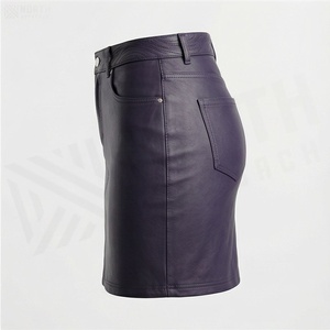 Jupe crayon mini en similicuir taille haute pour femme avec poches, couleur unie, style tissé, toutes saisons, sexy - Product Image 3
