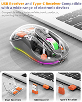 Souris de jeu sans fil HXSJ Mini transparente, trois modes, à aspiration magnétique, rechargeable, conçue pour droitiers, pour tablette PC