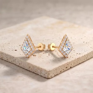 Moissanite Kite Cut Stud <b>Earrings</b>, Minimalist Handmade Jewelry, Dainty Birthstone <b>Earrings</b>, 925 <b>Silver</b> Gift for Women - Product Image 5