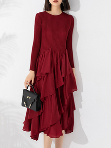 New Design Cake <b>Dress</b> Fold Solid Color Women Casual Lace <b>Dress</b> Plus Size <b>Elastic</b> Waistband Evening <b>Dress</b> - Product Image 3