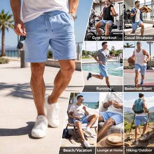 Pantalones Cortos de Felpa Personalizados para Hombre, Mezcla de Algodón Suave, Pantalones Cortos Deportivos para Gimnasio, Cintura Elástica con Cordón, Pantalones Cortos Casuales de Estilo Urbano de Fábrica - Product Image 3