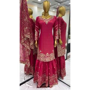 Top de soirée pour femmes-Ensemble Plazzo et Dupatta Broderie lourde - Product Image 6