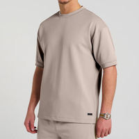 T-shirt uni beige taupe pour homme, manches courtes, coupe décontractée, ensemble 2 pièces assorti à un short, tenue de sport, de gym, de course