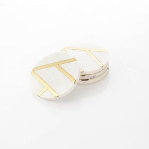 Modern <b>Square</b> Stone Coasters With Gold Lines Non-Slip Mats For <b>Table</b> Decor - Product Image 3