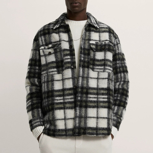 Veste à capuche en flanelle à carreaux de haute qualité pour l'hiver, écologique, coupe-vent, épaisse, doublée de polaire, avec logo sur le devant - Product Image 6