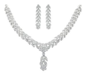 Conjunto de Joyería Nupcial Africana, Collar y Aretes de Zirconia, Latón con Baño de Rodio, Accesorios para Vestido de Novia para Mujer - Product Image 4