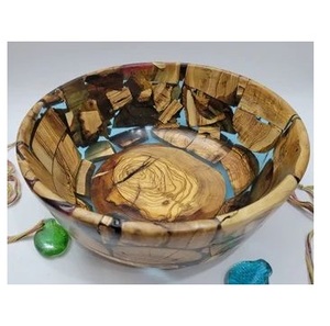 Moderna Tazón Decorativa Hecha a Mano de Resina Epoxi y Madera de Acacia con Superficie Pulida Lisa, Ecológica, para Servir Frutas y Aperitivos Secos - Product Image 1