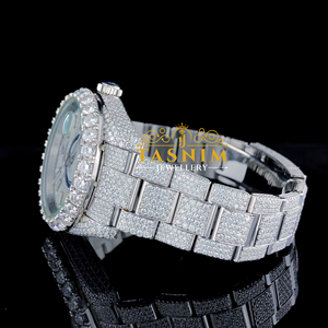 Reloj de Pulsera de Cuarzo Analógico de Lujo con Diamantes de Moissanita VVS para Hombre, Estilo Deportivo/Fashion, con Cristal, 41 mm, Chapado en Oro Blanco, Acero Inoxidable - Product Image 3