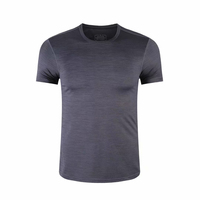 Kaos Olahraga Pria Biru Cepat Kering Rajutan 100% Katun Slim Fit O Neck Lengan Pendek Ramah Lingkungan Sporty Kasual untuk Gym