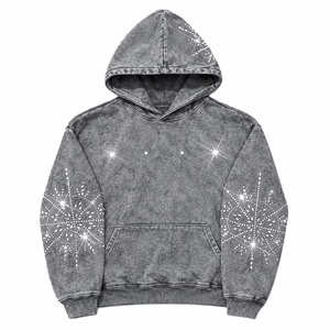 <b>Red</b> Hooded Sweatshirt With Rhinestone Design Unisex Casual Winter Wear Hoodies Made in Pakistan - Product Image 2