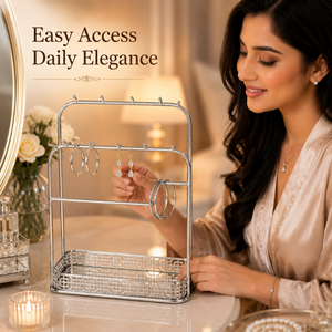 Premium Metal Jewelry Organizer Stand with Tray Necklace Bracelet Earring Holder Elegant Countertop Storage Display Rack Home - Product Image 3