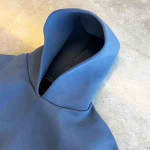 Ensemble deux pièces décontracté streetwear pour homme : sweat à capuche épais bleu poussière et pantalon de survêtement large assorti – Vente en gros OEM ODM - Product Image 2