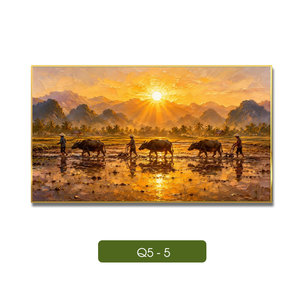 ภาพวาดสีน้ำมันแฮนด์เมดแนวธรรมชาติจากเวียดนาม รูปแบบนาข้าว พร้อมกรอบพิมพ์บนผ้าใบ บริการ OEM ODM สำหรับตกแต่งภายใน รุ่น Q5-5 - Product Image 4