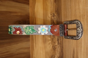 Cinturones de cintura unisex de cuero hecho a mano, cinturones de cuero genuino, cinturones de cuero con estampado floral marrón occidental, cinturones reales - Product Image 2