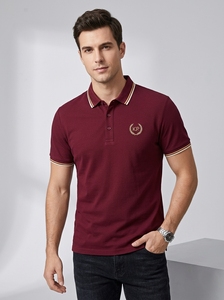 Mens Cotton Jersey for Shirt Short Sleeve Contrast Trim Button Collar Front Solid Custom <b>Logo</b> Casual Business - Product Image 2