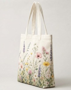 Sac fourre-tout en toile de coton à imprimé floral botanique, écologique, crème, grande capacité, sac à main d'épaule pour femme, réutilisable - Product Image 3