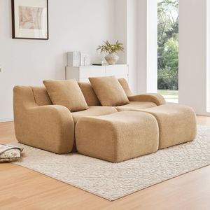 Divano Chaise Longue Ergonomico 32D in Tessuto Teddy Morbido ad Alta Densità, Design Antiscivolo, Braccioli Curvi, per Soggiorno - Product Image 1
