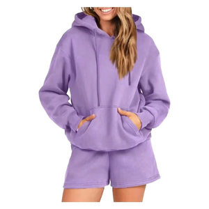 Conjunto de Sudadera Corta y Pantalones Cortos para Mujer, Estilo Básico, Desgastado, Ropa Urbana de Alta Calidad, Traje Deportivo con Lavado Ácido - Product Image 4