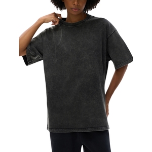Camiseta Oversize Negra Lavada para Hombre, Cuello Redondo, Hombros Caídos, Algodón, Estilo Urbano Básico, Venta al por Mayor - Product Image 5