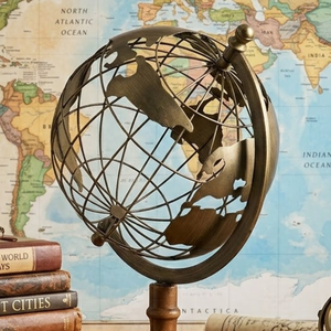 Globo Terráqueo de Escritorio Estilo Vintage con Marco de Hierro con Mapa del Mundo y Base de Madera |   Globo Decorativo para Escritorio de Oficina, Biblioteca y Decoración del Hogar - Product Image 3