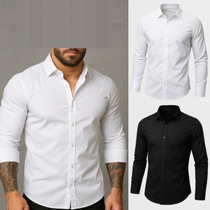 Chemise décontractée pour homme en popeline de polyester/coton, toucher soyeux, pour l'automne, à bouton unique, thermorégulatrice, infroissable et respirante - Product Image 4