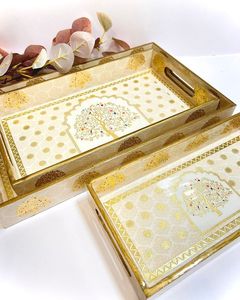 NEHA ENTERPRISES Handmade Wooden Enamel Printed Modern Reusable Dishwasher Safe Party Storage Serving Tray Decorative <b>Tabletop</b> - Product Image 6