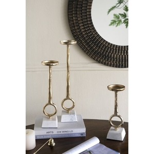 <b>Candlestick</b> <b>Holder</b> Set of 3 with Marble Base <b>Gold</b> Finish Home Decoration Durable Metal Design - Product Image 5
