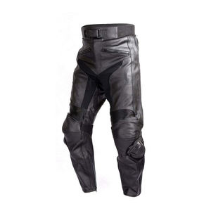 Pantalon de moto en cuir noir pour homme avec protection des genoux, respirant, pour toutes les saisons - Product Image 1