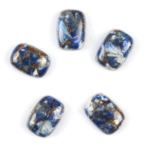 Cabochon calibré en Lapis Lazuli et Cuivre de Mohave naturel, forme coussin 10x14mm, dos plat, pierre précieuse en vrac pour la fabrication de bijoux - Vente en gros - Product Image 1
