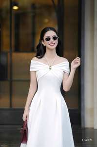 Vestido elegante con hombros descubiertos para mujer, vestido midi con detalle de tirantes en el cuello, vestido femenino elegante de estilo coreano - Product Image 6