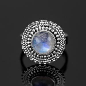 แหวนมูนสโตนธรรมชาติ แหวนมูนสโตนสีรุ้ง แหวนทำมือสไตล์โบโฮ เครื่องประดับวินเทจ ของขวัญสำหรับเธอ - Product Image 2